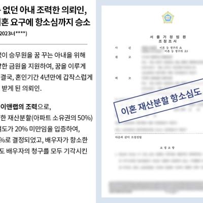 소득 없던 아내 조력한 의뢰인, 아내의 이혼요구에 항소심까지 승소